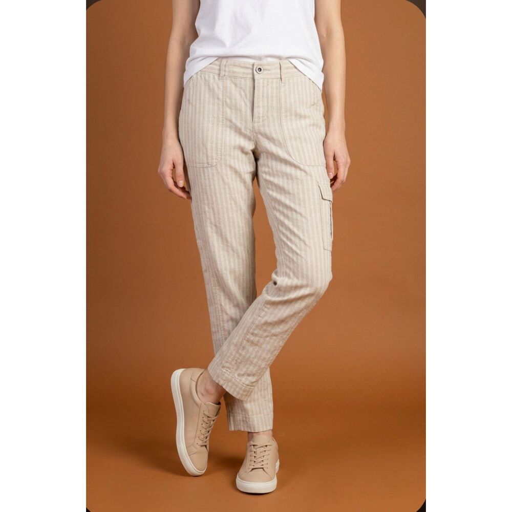 Anthropology Hei Hei Women’s Lightweight Beige Stripe Cargo Pants size 0 petite